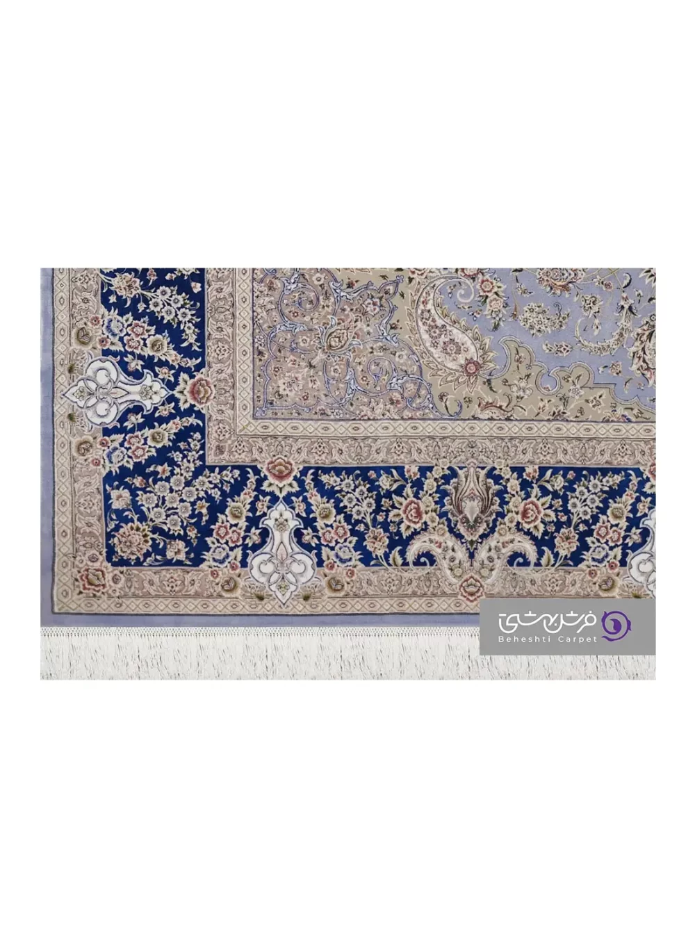 جزییات نقش فرش طرح شاهان کد 1523 نقره آبی